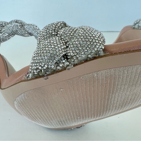 ♦️SOLD♦️STEVE MADDEN Kelley Silver Rhinestone Crystal Braided Beige Heels Sandal - Picture 13 of 16